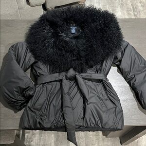 Ralph Lauren Black Fur-Accented Coat